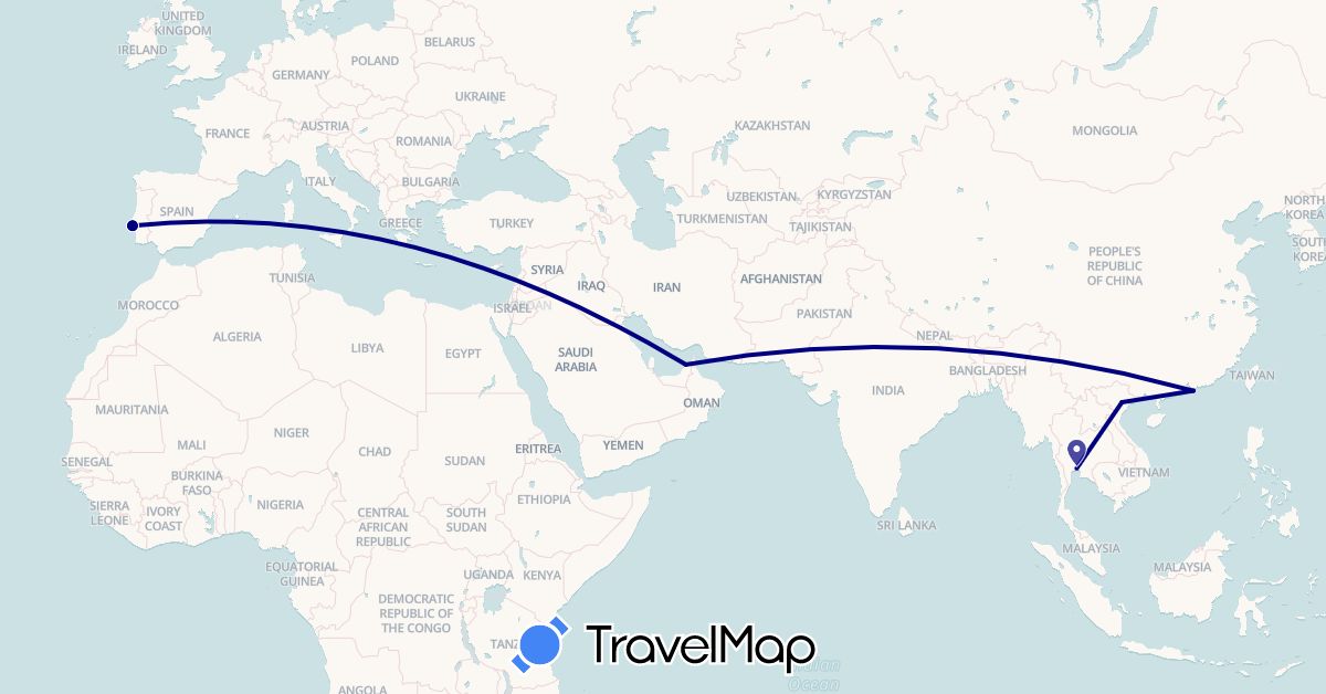 TravelMap itinerary: driving in United Arab Emirates, China, Portugal, Thailand, Vietnam (Asia, Europe)